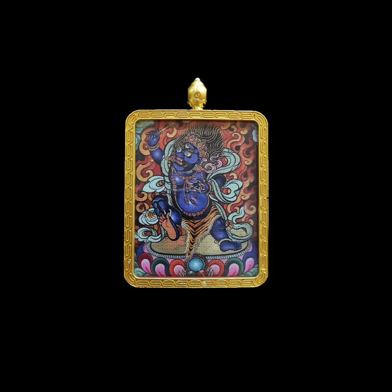 Frontal view of a wrathful Acala Bodhisattva spiritual amulet, showcasing detailed Buddhist micro-spray art designed for personal protection and dispelling negativity.