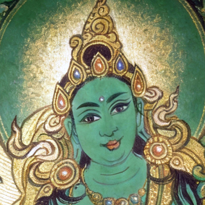 Vibrant Green Tara Thangka, the female Buddha of active compassion and protection from fears.