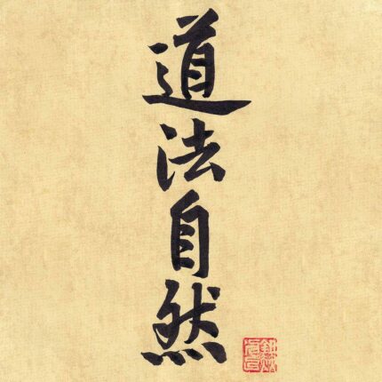 Four Chinese characters Dao Fa Zhi Ran rendered in flowing semi-cursive script calligraphy on cream-colored textured paper with a red artist seal.