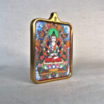 Side-angle view of Akasagarbha Bodhisattva brass Gau box necklace pendant.