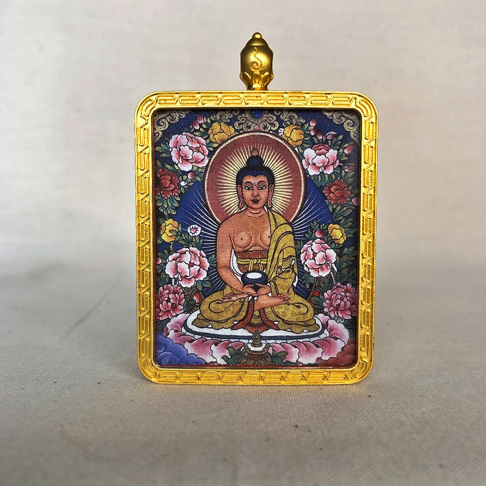 amitabha-zodiac-guardian-dog-pig-gau-box-necklace Frontal view of Amitabha Buddha Gau box necklace for Dog and Pig zodiac guardian.