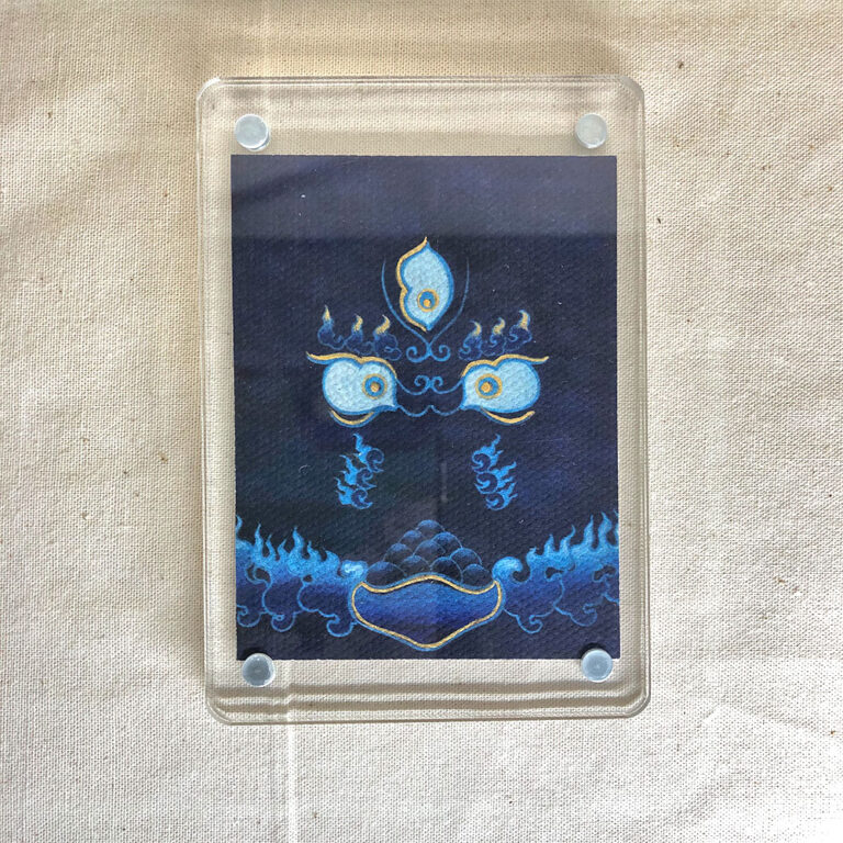 Frontal view of Blue Black Jambhala Buddha Eyes acrylic block for blue color meditation.