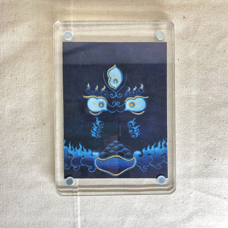 Frontal view of Blue Black Jambhala Buddha Eyes acrylic block for blue color meditation.