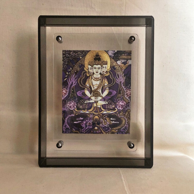 Front view of modern acrylic floating photo frame with high-definition giclée art print.