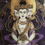 High-definition giclée art print featuring fine gold linework and purple Buddhist imagery.