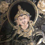 Close-up of HD giclée Guru Rinpoche Padmasambhava Thangka print with fine line details.