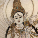 Close-up of HD giclée White Tara Thangka print showing serene expression and fine linework.