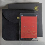 Shakyamuni Buddha portable acrylic block displayed with protective pouch and packaging box.