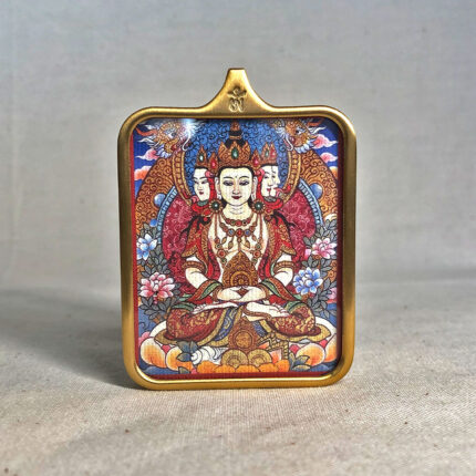 Frontal view of Vairocana Buddha Gau box necklace for Sheep and Monkey zodiac guardian.