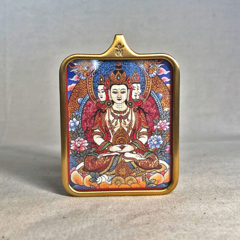 Frontal view of Vairocana Buddha Gau box necklace for Sheep and Monkey zodiac guardian.