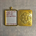 Inner view of brass Gau box featuring artist signature card and custom backplate.