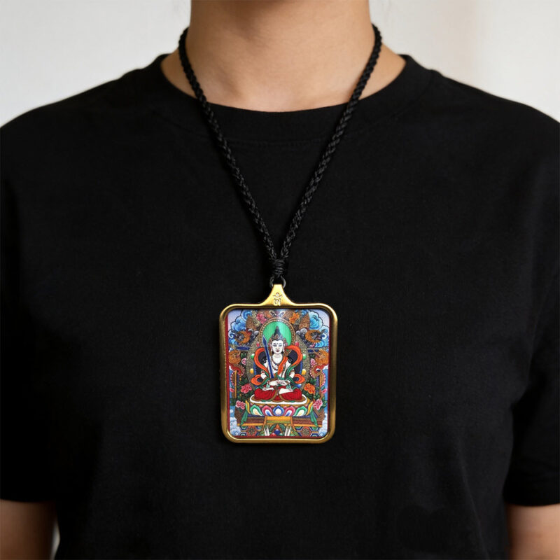 Gold Ghau pendant with AI-reinterpreted Akasagarbha Thangka art
