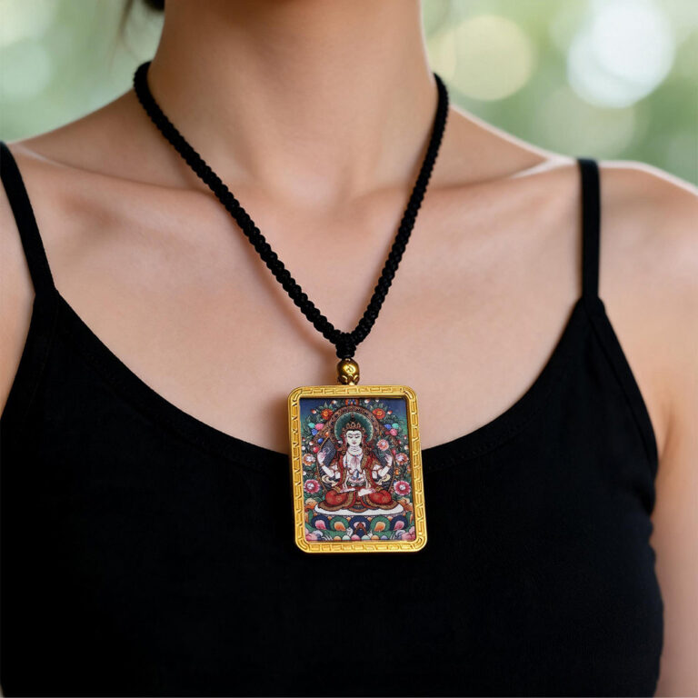 Ghau pendant with AI-reinterpreted Avalokiteshvara Thangka art